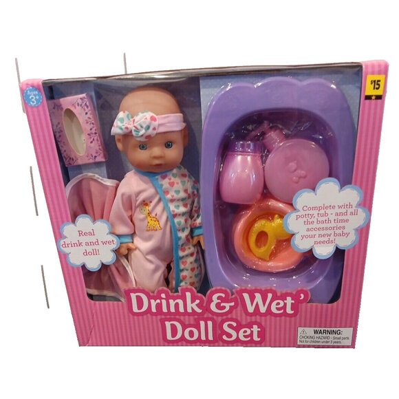 Drink And Wet Baby (New With Tag) Complete with Potty Tub & More Bath Time Items - Picture 1 of 7